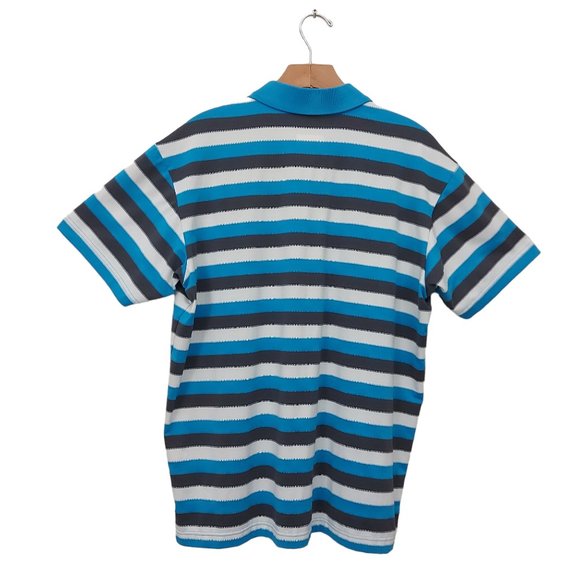 Columbia Polo Shirt Mens Large Blue Gray Stripes Sun Protection Performance Golf - Picture 2 of 10